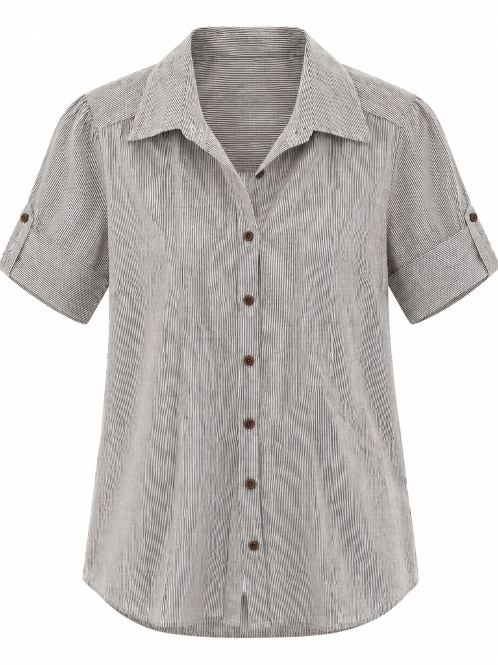 Apt. 9 Light Gray Pinstripe Button-Down Short Sleeve Shirt